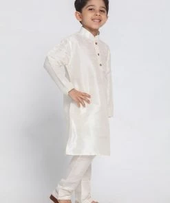 JBN Creation Boys' Cream Cotton Silk Blend Kurta And Pyjama Set