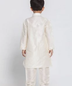 JBN Creation Boys' Cream Cotton Silk Blend Kurta And Pyjama Set