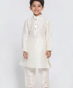 JBN Creation Boys' Cream Cotton Silk Blend Kurta And Pyjama Set