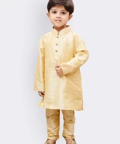JBN Creation Boys' Gold Cotton Silk Kurta And Pyjama Set