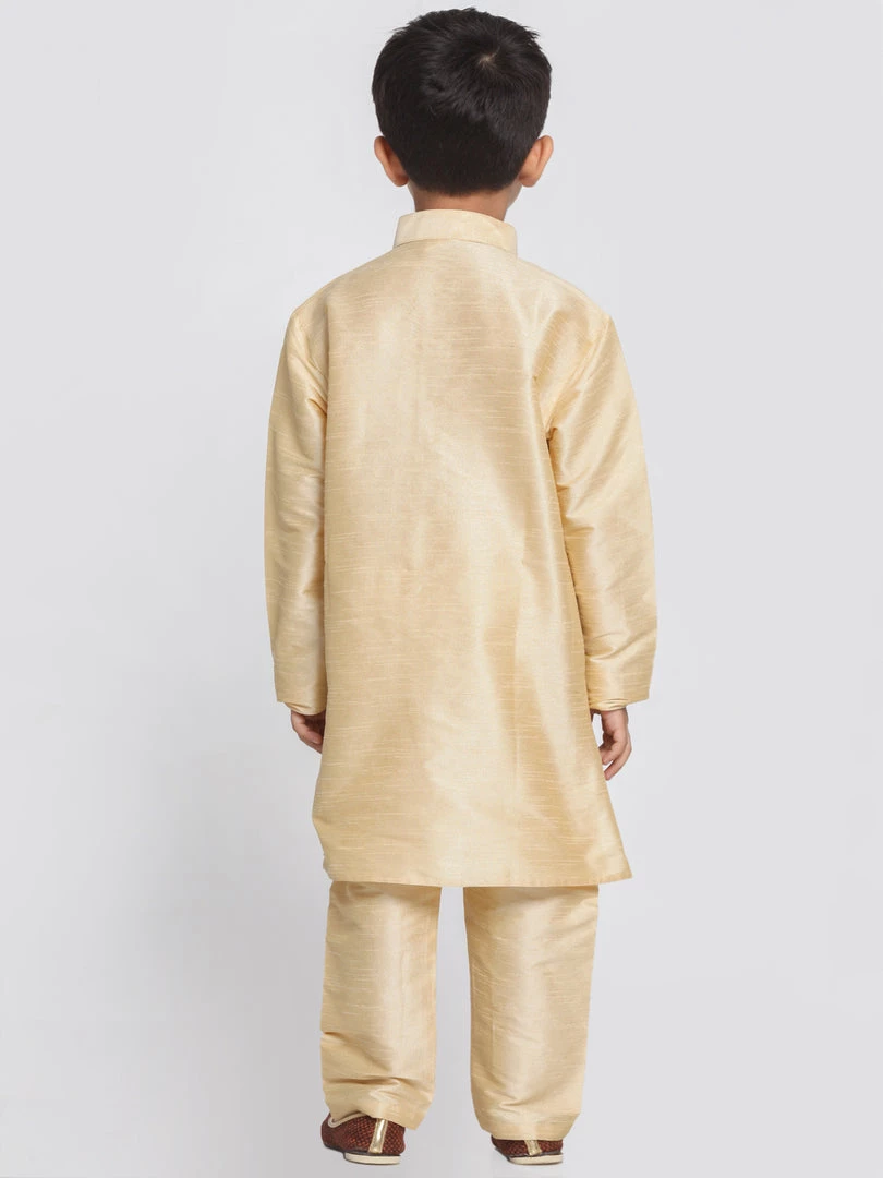 Vastramay Silk Blend Gold Baap Beta Kurta Pyjama And Dupatta Set 8 Vastramay Silk Blend Gold Baap Beta Kurta Pyjama And Dupatta Set