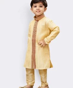 JBN Creation Buy 1 Get 1 Boys' Gold Cotton Silk Kurta And Pyjama Set