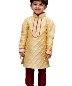 JBN Creation Boys' Gold Cotton Silk Kurta And Pyjama Set