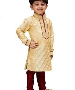 JBN Creation Boys' Gold Cotton Silk Kurta And Pyjama Set