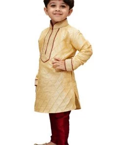 JBN Creation Boys' Gold Cotton Silk Kurta And Pyjama Set