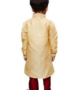 JBN Creation Boys' Gold Cotton Silk Kurta And Pyjama Set
