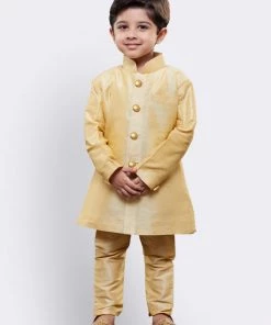 JBN Creation Boys' Gold Silk Blend Sherwani