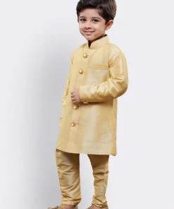 JBN Creation Boys' Gold Silk Blend Sherwani