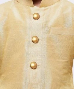 JBN Creation Boys' Gold Silk Blend Sherwani