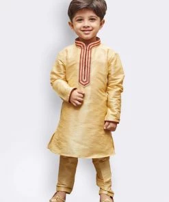 JBN Creation Boys' Gold Cotton Silk Kurta And Pyjama Set Buy 1 Get 1
