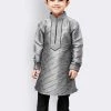 JBN Creation Boys' Grey Cotton Silk Kurta And Pyjama Set