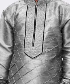 JBN Creation Boys' Grey Cotton Silk Kurta And Pyjama Set