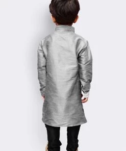 JBN Creation Boys' Grey Cotton Silk Kurta And Pyjama Set