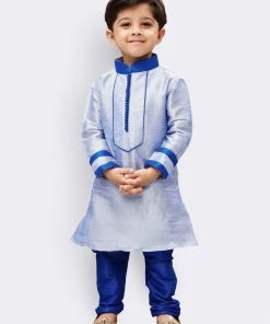 JBN Creation Boys' Light Blue Cotton Silk Kurta And Pyjama Set