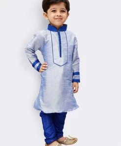 JBN Creation Boys' Light Blue Cotton Silk Kurta And Pyjama Set