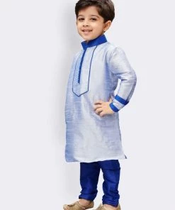 JBN Creation Boys' Light Blue Cotton Silk Kurta And Pyjama Set