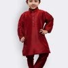 JBN Creation Boys' Maroon Cotton Silk Kurta And Pyjama Set
