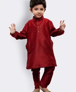 Vastramay Silk Blend Maroon Baap Beta Kurta Pyjama Set 13 Vastramay Silk Blend Maroon Baap Beta Kurta Pyjama Set