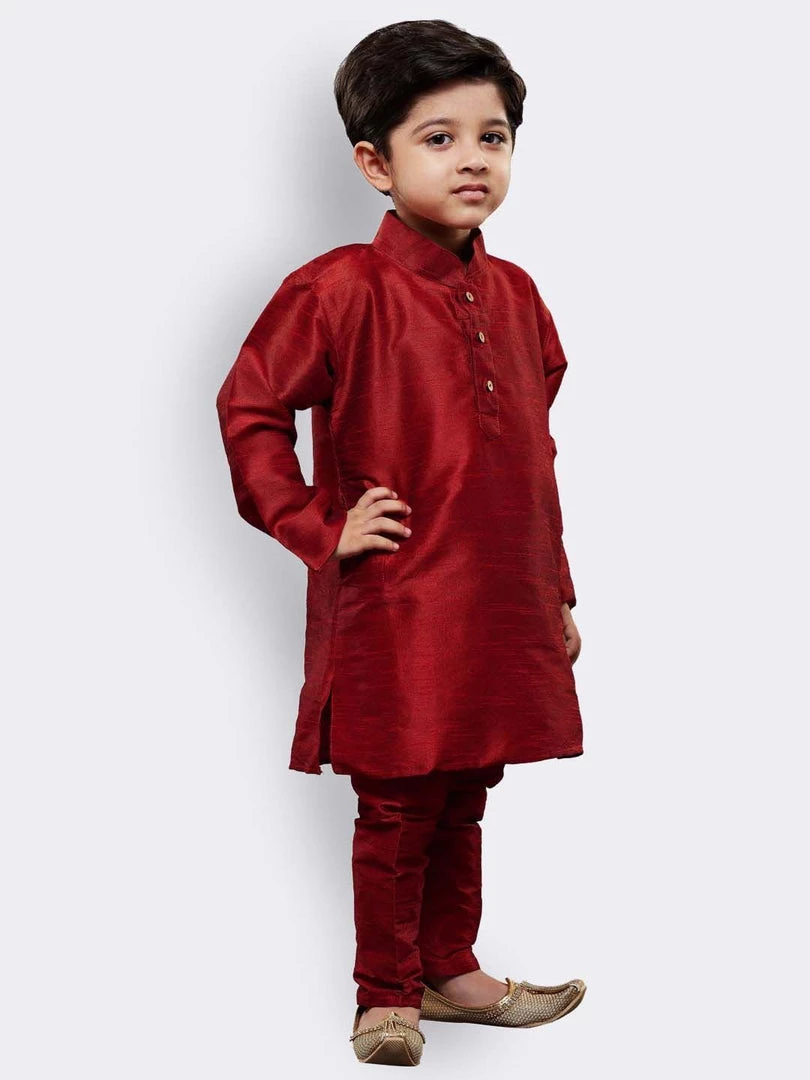 JBN Creation Boys' Maroon Cotton Silk Kurta And Pyjama Set 6 JBN Creation Boys' Maroon Cotton Silk Kurta And Pyjama Set