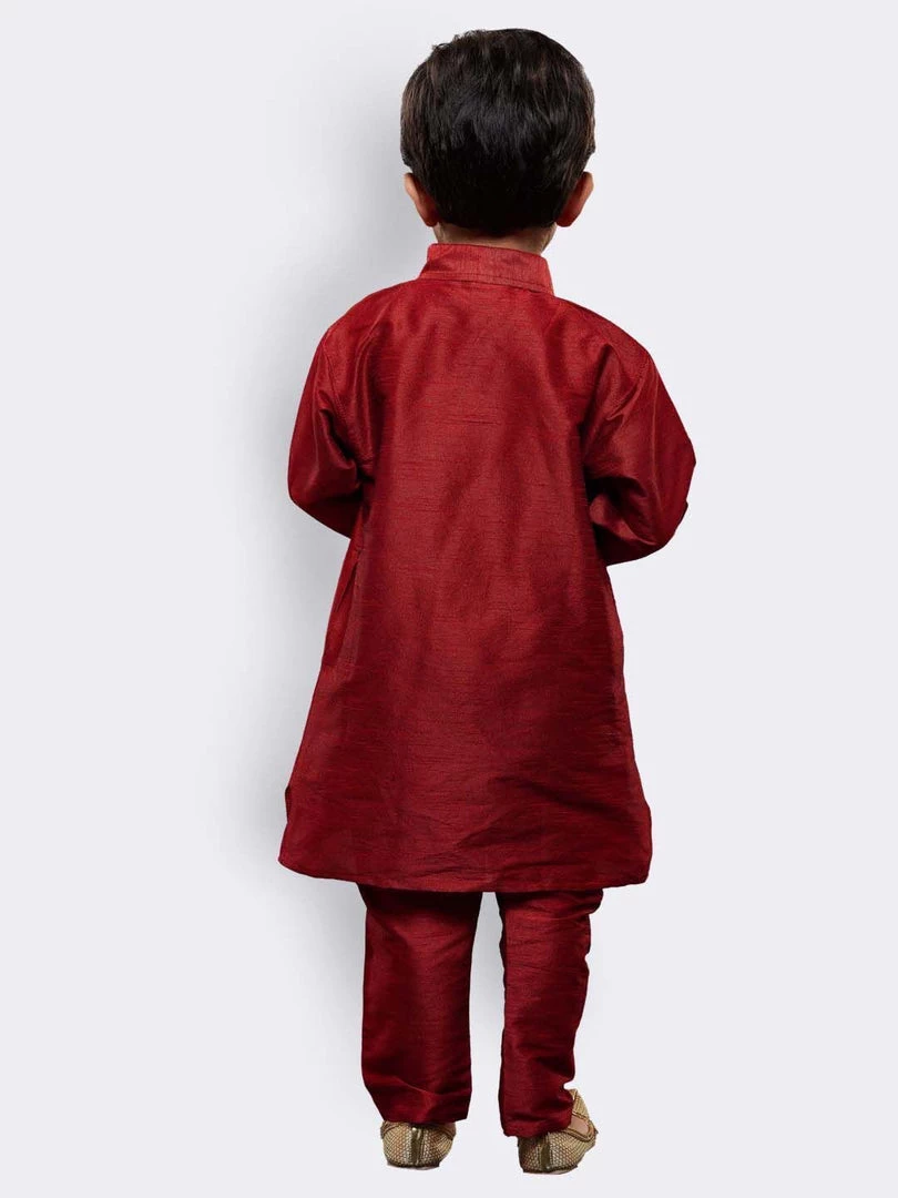 JBN Creation Boys' Maroon Cotton Silk Kurta And Pyjama Set 7 JBN Creation Boys' Maroon Cotton Silk Kurta And Pyjama Set