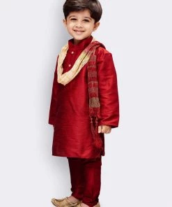 Vastramay Maroon Silk Blend Baap Beta Kurta Pyjama Dupatta Set 17 Vastramay Maroon Silk Blend Baap Beta Kurta Pyjama Dupatta Set