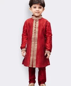 JBN Creation Boys' Maroon Cotton Silk Kurta And Pyjama Set Buy 1 Get 1