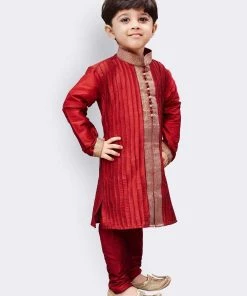 JBN Creation Boys' Maroon Cotton Silk Kurta And Pyjama Set Buy 1 Get 1