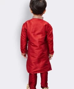 JBN Creation Boys' Maroon Cotton Silk Kurta And Pyjama Set Buy 1 Get 1