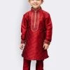 JBN Creation Boys' Maroon Cotton Silk Kurta And Pyjama Set