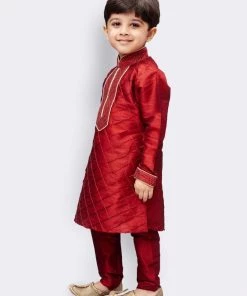JBN Creation Boys' Maroon Cotton Silk Kurta And Pyjama Set