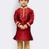 JBN Creation Boys' Maroon Cotton Silk Kurta And Pyjama Set