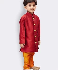 JBN Creation Buy 1 Get 1 Boys' Maroon Silk Blend Sherwani