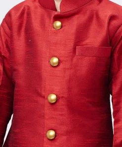 JBN Creation Buy 1 Get 1 Boys' Maroon Silk Blend Sherwani