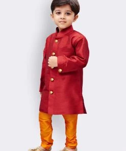 JBN Creation Buy 1 Get 1 Boys' Maroon Silk Blend Sherwani