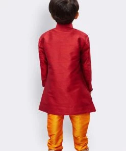 JBN Creation Buy 1 Get 1 Boys' Maroon Silk Blend Sherwani