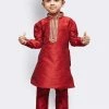 JBN Creation Boys' Maroon Cotton Silk Kurta And Pyjama Set