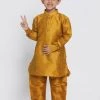 JBN Creation Boys' Yellow Cotton Silk Blend Kurta And Pyjama Set