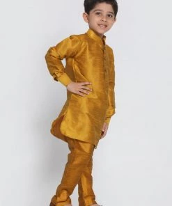 JBN Creation Boys' Yellow Cotton Silk Blend Kurta And Pyjama Set