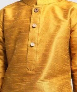 JBN Creation Boys' Yellow Cotton Silk Blend Kurta And Pyjama Set