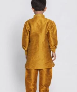 JBN Creation Boys' Yellow Cotton Silk Blend Kurta And Pyjama Set