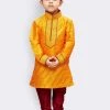 JBN Creation Boys' Yellow Cotton Silk Kurta And Pyjama Set