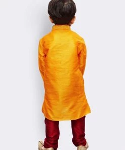 JBN Creation Boys' Yellow Cotton Silk Kurta And Pyjama Set
