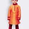 JBN Creation Boys' Orange Cotton Silk Kurta And Pyjama Set