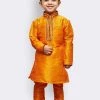 JBN Creation Boys' Yellow Cotton Silk Kurta And Pyjama Set