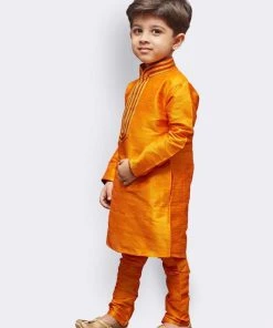 JBN Creation Boys' Yellow Cotton Silk Kurta And Pyjama Set