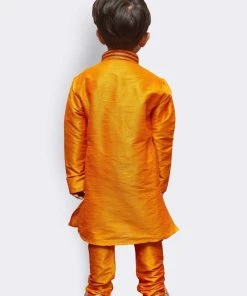 JBN Creation Boys' Yellow Cotton Silk Kurta And Pyjama Set
