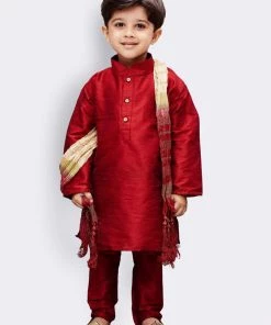 JBN Creation Vastramay Boys Maroon Regular Kurti With Pyjamas & With Dupatta