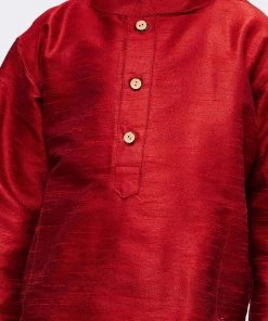 JBN Creation Vastramay Boys Maroon Regular Kurti With Pyjamas & With Dupatta