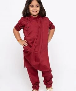 JBN Creation Boys' Maroon Cotton Kurta And Pyjama Set