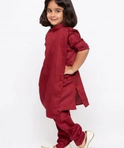 JBN Creation Boys' Maroon Cotton Kurta And Pyjama Set